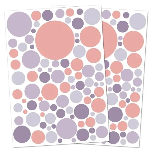 Punalu Kreis Set 176 Stück Wandtattoo für Babyzimmer Aufkleber Sticker Kreise Wandaufkleber Kinderzimmer Deko Punkte Dots Klebepunkte (rosa grau)