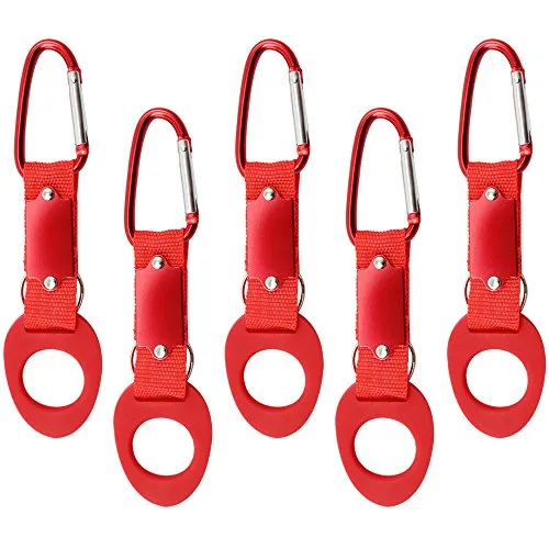 com-four® 5X Flaschenhalter aus Silikon in rot mit Karabiner und Schlüsselring (05 Stück - rot)