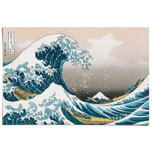 REINDERS Poster, Große Welle - Hokusai, Wohnzimmer, Poster, Wanddeko, Room Decor, 150 gr. glänzend Bilderdruckpapier, Blau, 61x91,5cm