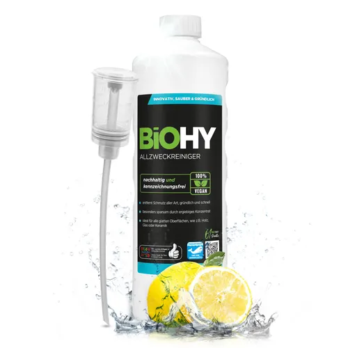 BiOHY Grundreiniger (1l Flasche) + Dosierer | entfernt hartnäckige Verkrustungen & alte Pflegefilme | reinigt schonend alle säure- und wasserfesten Oberflächen in Küchen und Lebensmittelbetrieben