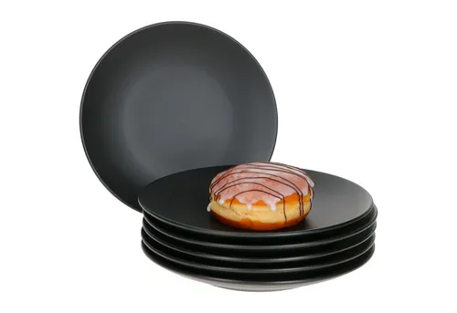 MamboCat Frühstücksteller 6er Set - Kuchenteller Londen Lampart Nero - Moderne Frühstücksteller im Ethno Stil, ideal für 6 Personen. Mit 20,5 cm Durchmesser perfekt für Brot, Kuchen und Snacks. Schlichte schwarze Optik, ein echter Hingucker!