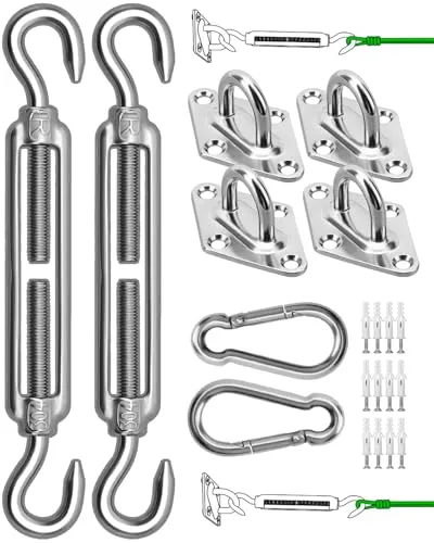 Sonnensegel Hardware Kit 304 Edelstahl Sonnenschutz Vordach Installationsset für die Installation von rechteckigen und dreieckigen Schatten Segeln Garten Beschattungs Kit…