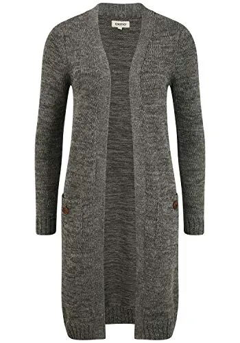 OXMO OXPhiletta Damen Lange Strickjacke Grobstrick Cardigan Longstrickjacke aufgesetzte Taschen 100% Baumwolle Regular fit, Größe:XL, Farbe:Dark Grey (792890)
