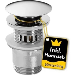 Bürstenking Ablaufgarnitur Waschbecken – Mit Haarsieb und Push-Open Funktion - Sonstige Badausstattung – Mit integriertem Haarsieb schützt diese Ablaufgarnitur vor Verstopfungen und Verlust von Wertgegenständen. Einfache Installation und zuverlässige Dichtheit dank passgenauer Dichtung.