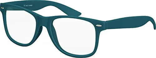 Balinco Nerd Sonnenbrille mit Klarglas matte Rubber Retro Vintage Unisex Brille mit Federscharnier (Dunkelblau/Grün)