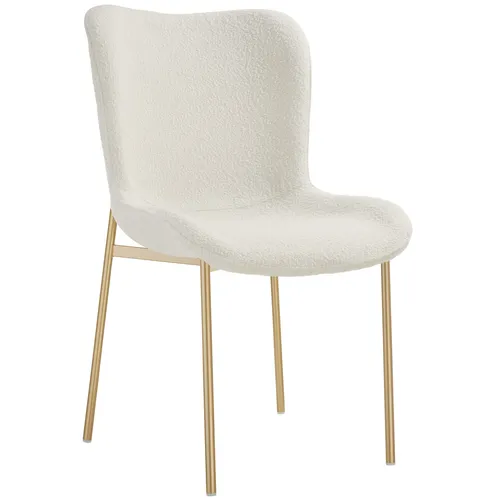 tectake® Polsterstuhl Bouclé Stoff - Eleganter Esszimmerstuhl in Weiß/Gold - Esszimmerstühle im Scandi-Style mit weichem Bouclé-Stoff und ergonomischer Sitzfläche für höchsten Komfort. Ideal für Küche, Esszimmer oder als Schminktischstuhl.