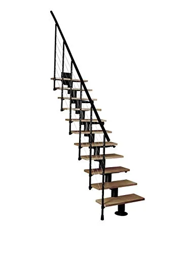 Systemtreppe Atrium Dixi, schwarz, Geschosshöhe 22-300 cm, mit 80 cm Holzstufen in Buche Natur