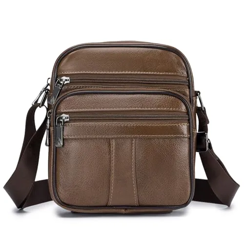 BAGZY Umhängetasche Herren Klein Leder Vintage Schultertasche Herrenhandtasche Umhängetaschen für Männer Herrentasche Zum Umhängen Handtasche Crossbody Sling Bag für Messenger Brustbeutel Braun