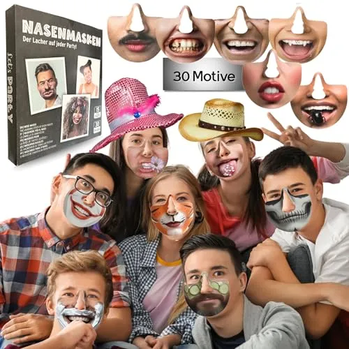 Bada Bing 30 Motive lustige Nasenmasken für Fotobox, Hochzeit, JGA & Geburtstag – Maske als Foto Verkleidung, Party Zubehör und Deko