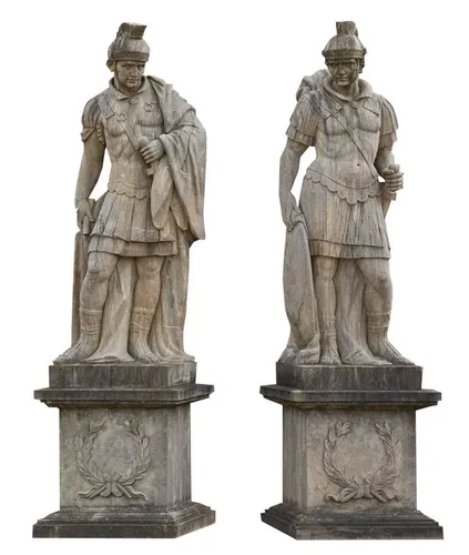 Paar Zenturionen IN Stein Mit Basis L80xPR60xH280 CM Wunderschöne Statue