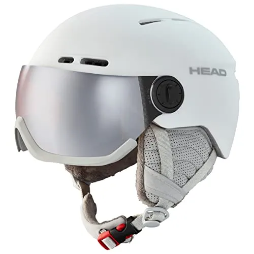 HEAD QUEEN Helm 2025 white - M/L - Helm für Brillenträgerinnen mit auswechselbarem Visier, hervorragender Belüftung und verstellbarer Passform für maximalen Komfort und Sicherheit.