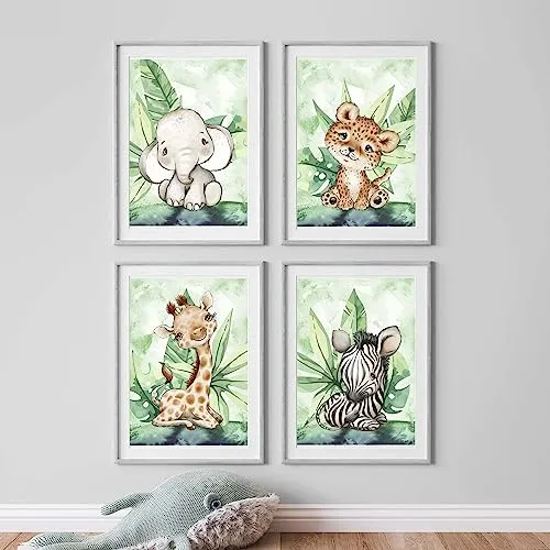 Kinderzimmer Poster Set Premium P717 / Dschungel Safari Babyzimmer Wandbild Wandbilder (A3-29,7 x 42,0 cm, Ohne/Without)