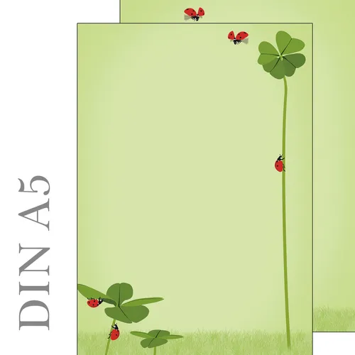 Blatt Briefpapier Motiv Klee Marienkäfer Glück beidseitig bedruckt DIN A5 50