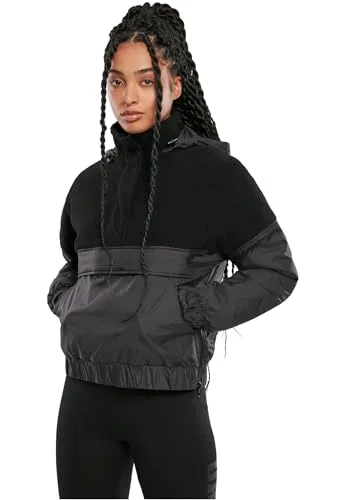 Urban Classics Damen Sherpa Mix Pull Over Jacket, Schwarz, XS - Funktionsjacke für Damen, schützt effektiv vor Wind und Kälte, ideal für Streetwear-Looks mit höchstem Tragekomfort.