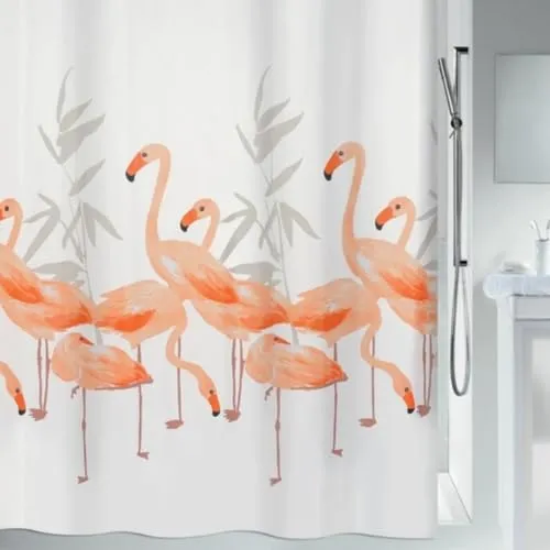 Spirella Schimmel Duschvorhang-Anti-Bakteriell, waschbar, wasserdicht, Polyester, „Flamingo“ 240x180cm, Orange, 240 x 180