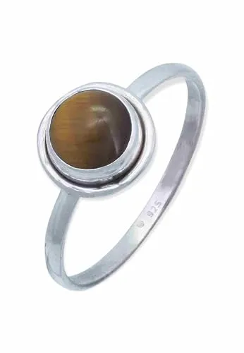 mantraroma Damen Ring Silber mit Stein Tigerauge Edelstein braun schlicht modern