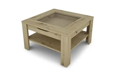 byLIVING Couchtisch Ralph - Moderner Beistelltisch in Artisan Eiche Optik mit Glaseinlage und großzügigem Stauraum durch Schublade – ideal für stilvolle Wohnzimmer.