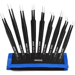 9-teiliges XOOL ESD Edelstahl Pinzetten Set - Pinzetten Set für präzise Arbeiten, antistatisch und rutschfest, ideal für Elektronik-Reparaturen und Handwerksprojekte.
