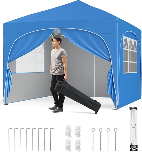 COSTWAY 3x3m Pavillon, Gartenzelt mit abnehmbaren Seitenwänden