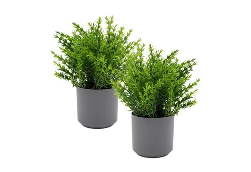 Kunstpflanze Grünpflanzen Arragement 22 cm im grauen Topf künstliches Ziergras, Spetebo, Höhe 22 cm, 2er Set - Künstliche Grünpflanzen mit Blumentopf