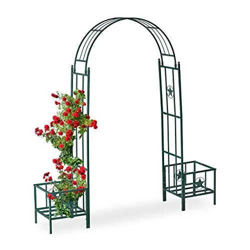 Relaxdays Rosenbogen mit Pflanzkästen - Wetterfeste Rankhilfe für Kletterpflanzen - Rosenbögen für Garten: Stabiler Metallbogen mit Pflanzkästen für eine stilvolle Begrünung. Ideal für Rosen und Efeu, pulverbeschichtet und wetterfest.