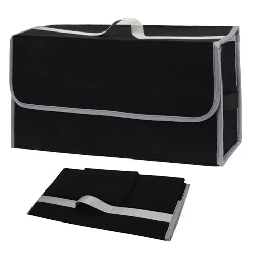MYHUNJA Kofferraum Organizer, Auto kofferraumtasche aus Filz mit Einlegeplatte, Klettband und Gummiband, Falbarer Auto Organizer Toolbag für Werkzeug und Zubehör(50 * 15 * 24cm(Schwarz)