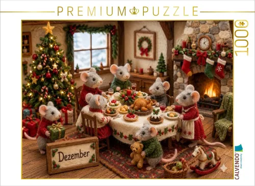 CALVENDO Puzzle Weihnachtsabend im Mäusehaus | 1000 Teile Lege-Größe 64x48cm Foto-Puzzle für glückliche Stunden