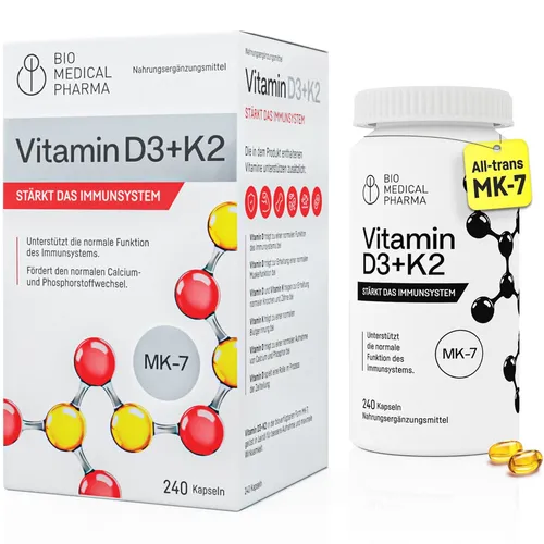 Vitamin D3 K2 MK-7 Hochdosiert – 240 Softgel Kapseln