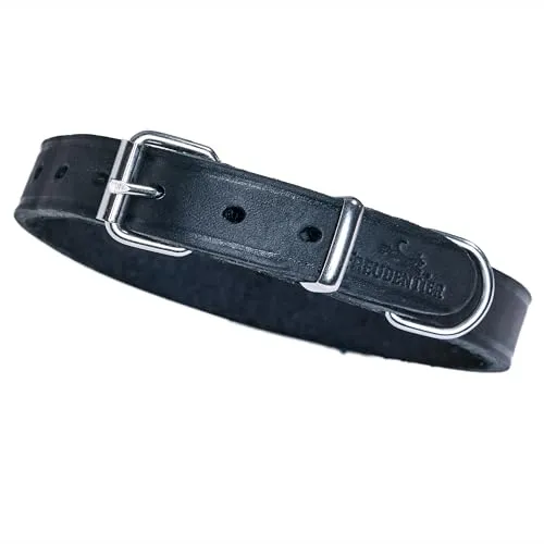 FREUDENTIER Hundehalsband Leder - Alsterufer Kollektion - Lederhalsband für kleine, mittelgroße & große Hunde aus zertifiziertem Fettleder - Handmade in EU (Midnight, 20,5-27cm Halsumfang)