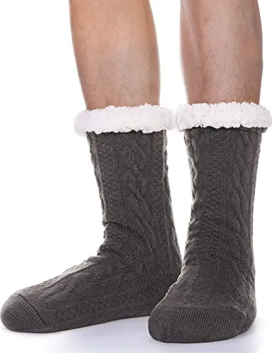 PROETRADE Herren Kuschelsocken Warme Stoppersocken Dicke Hüttensocken Winter Weihnachtssocken Herren Kuschelsocken Geschenke für Männer Weihnachten ABS Flauschig Socken Christmas Socks(Dunkelgrau)