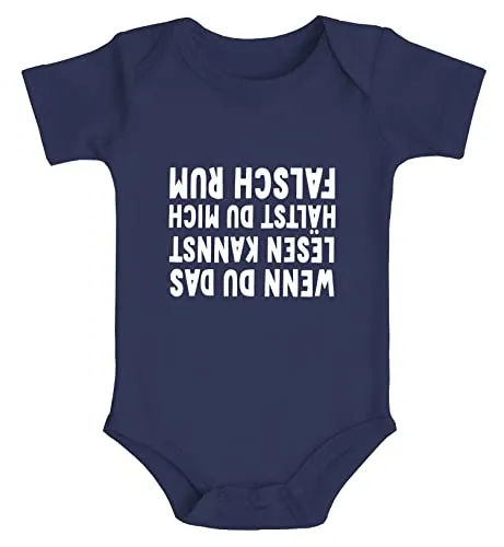 MoonWorks® Baby Body Wenn du das lesen kannst hälst du mich falschrum lustige Sprüche Bio-Baumwolle Jungen & Mädchen navy 0-3 Monate