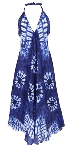 Guru-Shop Midikleid Boho Sommerkleid - Neckholderkleid mit Batik-Druck, luftig und leicht, perfekt für heiße Sommertage. Fair gehandelt in Thailand und schmeichelhaft für die Figur!