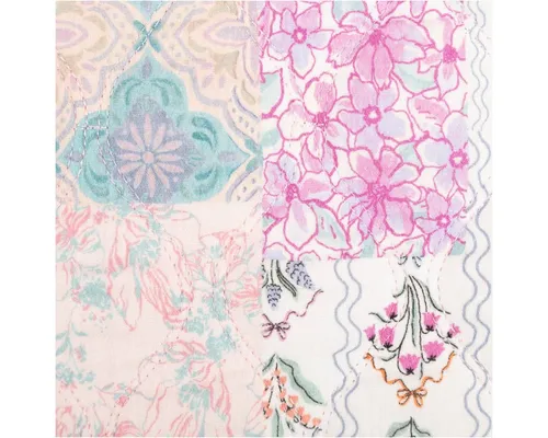 SCHÖNER LEBEN. Steppstoff Musselin Blumen Patches Meterware 130 cm - Vielseitiger Steppstoff aus Musselin mit bunten Blumen-Patches, ideal für kreative Nähprojekte. Die dreilagige Struktur sorgt für Komfort und Formstabilität, perfekt für Jacken, Taschen und mehr.