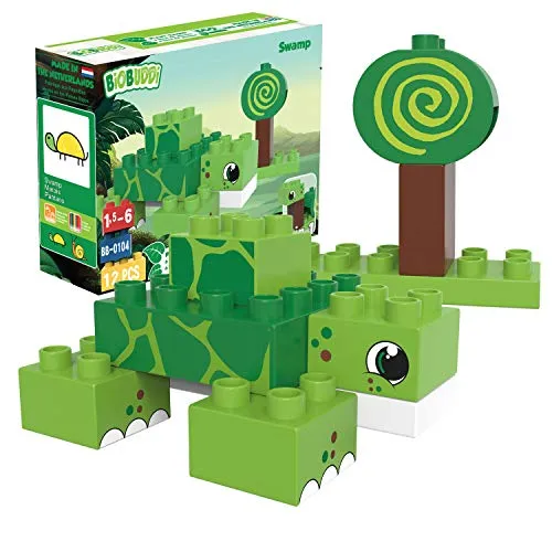 BIOBUDDI Wilde Tiere | Schildkröte im Sumpf, 12 Teile, 100% kompatibel mit Lego & duplo, klimaneutral hergestellt in EU (Niederlande), 97% Bioplastik, BB-0104