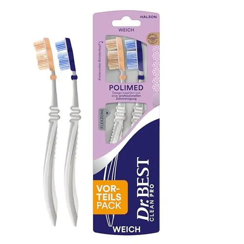 Dr.BEST Polimed Zahnbürste, Weich, Vorteilspack, Design inspiriert von einer professionellen Zahnreinigung für eine bis zu 49% bessere Reinigungsleistung an schwer erreichbaren Stellen*