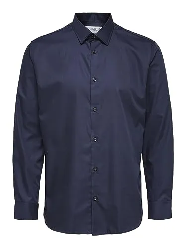 SELECTED HOMME Slhslimethan Shirt LS Classic Noos - Herrenhemd im Slim Fit aus 100% Baumwolle, perfekt für Business, Hochzeit oder Freizeit. Vielseitig und elegant in Dunkelblau.