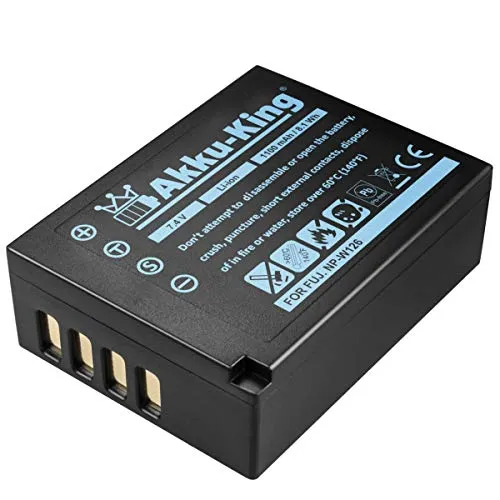 Akku-King Akku kompatibel mit Fuji NP-W126, NP-W126S - Li-Ion 1100mAh - für X-A1, X-A2, X-A3, X-E1, X-E2, X-E2S, X-M1, X-Pro1, X-Pro2, X-T1, X-T2