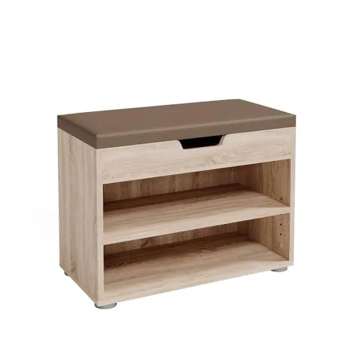 Vicco Schuhbank Rolfe, Sonoma, 60 x 45 cm - Drohnen-Zubehör: Praktische Schuhbank mit aufklappbarer Sitzfläche und stabiler Spanplatte, ideal für Flure und Eingangsbereiche.