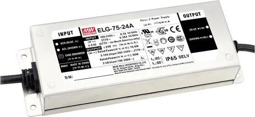 MEAN WELL MW ELG-75-24A-3Y LED-Treiber - Sonstige Elektroinstallationsartikel mit IP65 Aluminiumgehäuse, dimmbar und ideal für LED- und Beleuchtungsanwendungen.