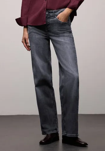 STREET ONE Weite Jeans Style Wideleg mit Glitzer-Details grau 28 - Bequeme Wideleg Jeans in steel grey washed mit Glitzer-Details. Der lockere Schnitt sorgt für hohen Tragekomfort. Ideal für lässige Outfits und einfach zu kombinieren.