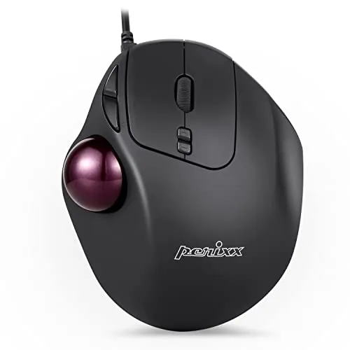 Perixx PERIMICE-517 D Trackball USB Laser - Ergonomischer Trackball mit 7 Tasten und einstellbaren DPI von 400/1000, ideal zur Vorbeugung von RSI-Syndrom bei längerer Nutzung.
