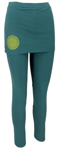 GURU SHOP Yoga-Hose mit Minirock - Damen Leggings in Emerald/Lemon, Größe S - Bequeme Yogahose aus Bio-Baumwolle mit Elasthan für optimale Bewegungsfreiheit. Ideal für Yoga und Freizeit, weich und angenehm auf der Haut.