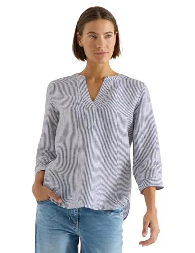 Cecil Damen 3/4-Arm Bluse mit Split Neck aus Leinen von CECIL