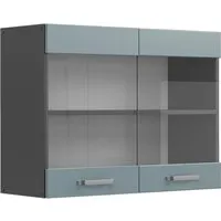 Vicco Glashängeschrank R-Line, Blau-Grau/Anthrazit, 80 cm in blau von Vicco