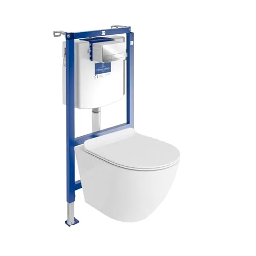 Lavita ViConnect H112 Vorwandelement Unterputz WC mit Bedienplatte + Wand Hänge Tiefspül WC Sofi Slim Weiß Spülrandlos + WC Sitz Komplettset Unterputz Spülkasten Toilette Komplett Sett WC