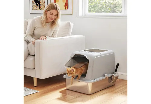 PawHut Katzenklo Edelstahl mit Deckel – Hygienische Katzentoilette für Katzen bis 8 kg