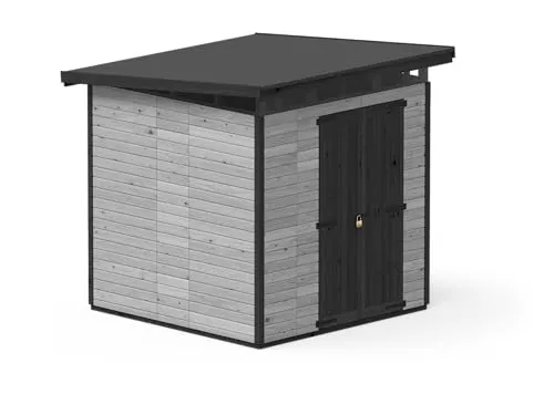 Upyard Gartenhaus Strongbox XL - Robuste Holz Gerätehaus mit imprägniertem Fundament und extra Strapazierfähigem Kunststoff Dach, 203x203 cm, Grau