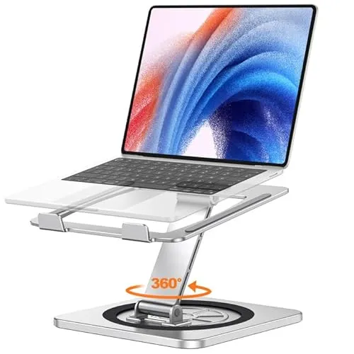 EOIWUY Laptop Ständer mit 360° Drehteller, Verstellbar Laptop Stand, Ergonomischer, Belüfteter, Faltbarer Kochbuchhalter Notebook Ständer Halterung, Kompatibel mit MacBook Air/Pro (10-16