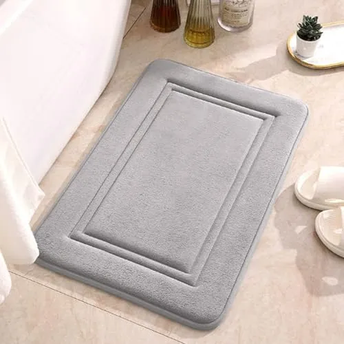 GIUSOBG Badteppich rutschfeste 60 x 40 cm Badezimmerteppich Weicher Grau Badezimmerteppich Wasserabsorbierend Badematte Maschinen mit Gummi Rückseite Badteppich für Dusche Badewanne Toilette