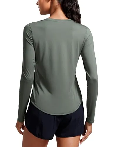Produktbild CRZ YOGA Damen Sport Leichtes Langarmshirt Oberteile Yoga Rundhalsausschnitt Laufen Workout Long Sleeve Shirts Grauer Salbei 40